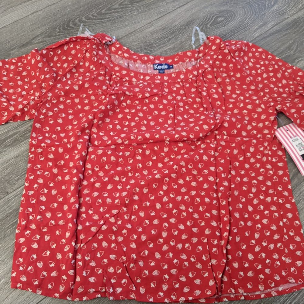 Keds Red Short-Sleeve Printed Blouse